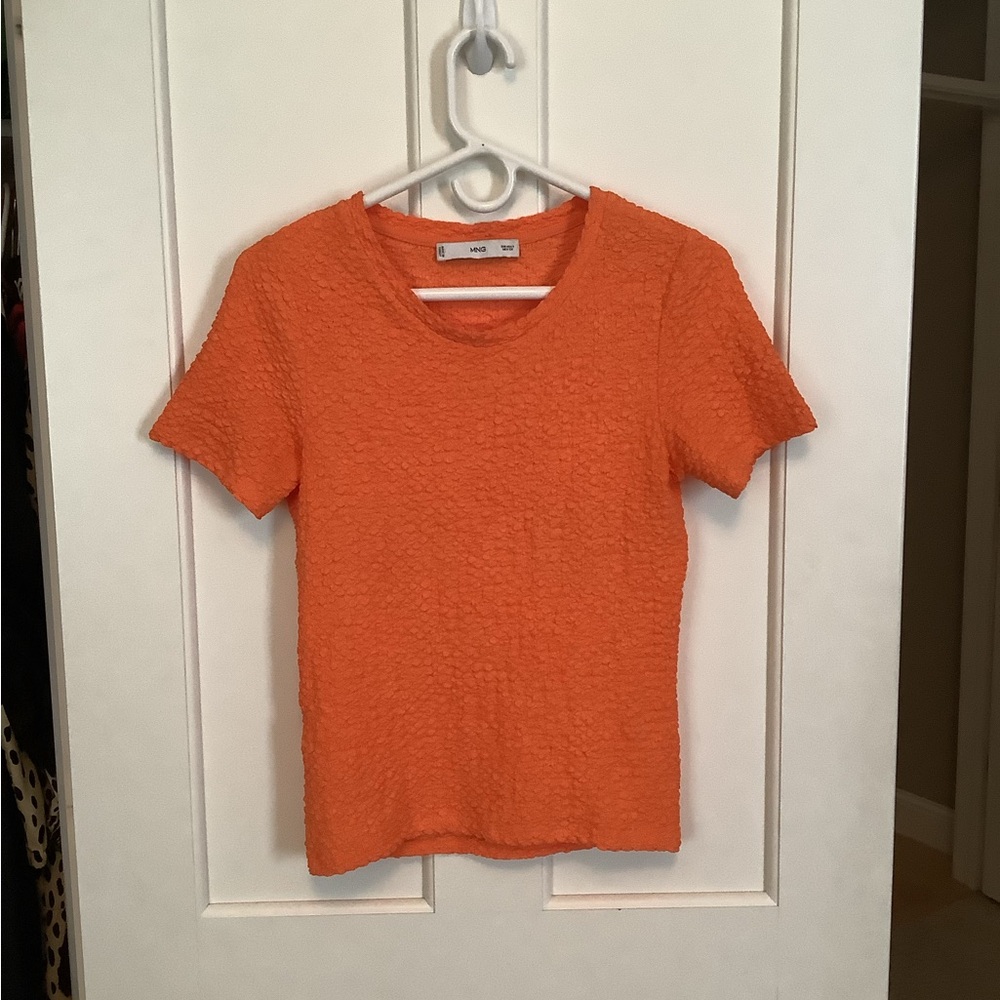 MANGO Orange Textured Short Sleeve Tee